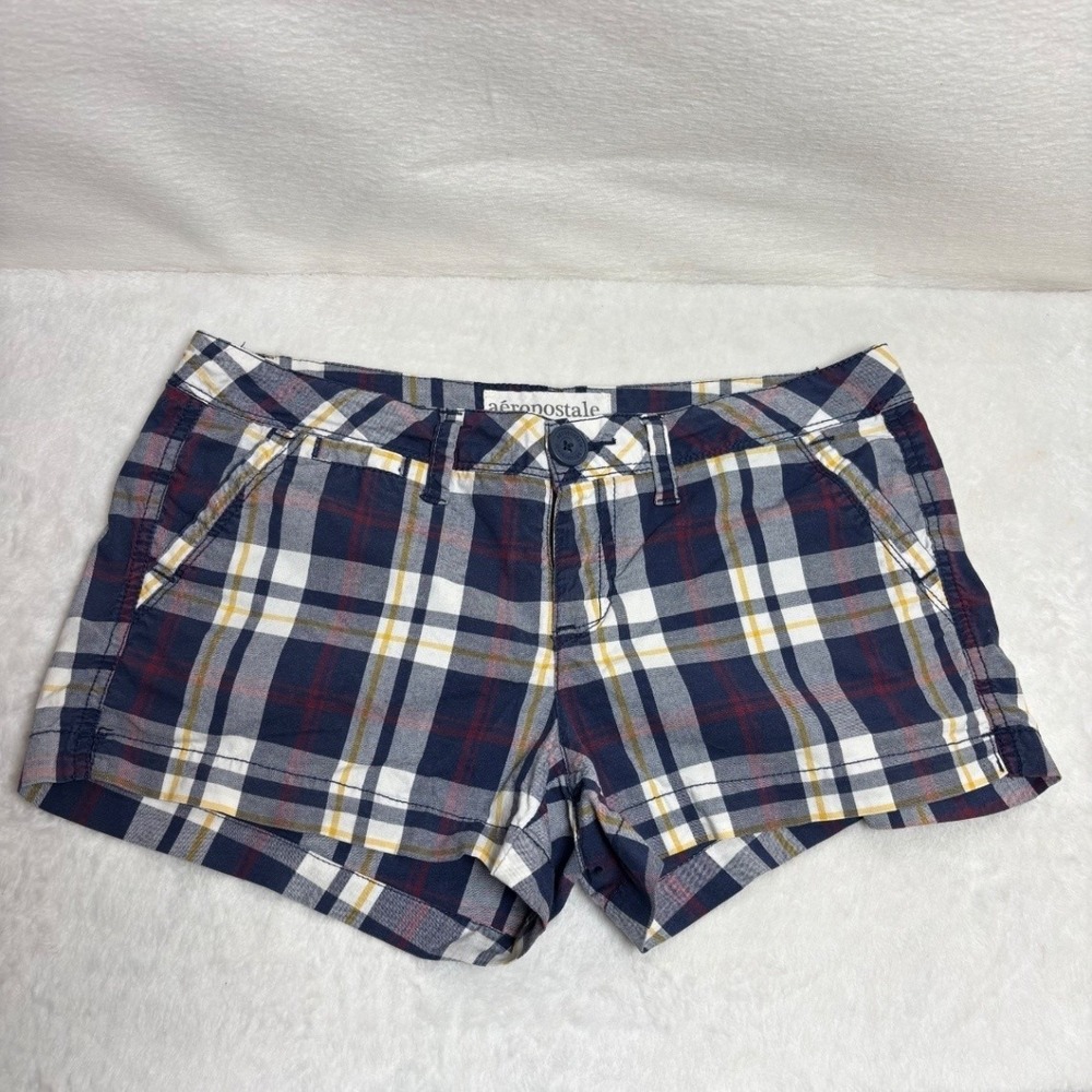 Aéropostale Women's 5/6 Plaid Hot Pants Shorts Low Rise Cotton Stretch